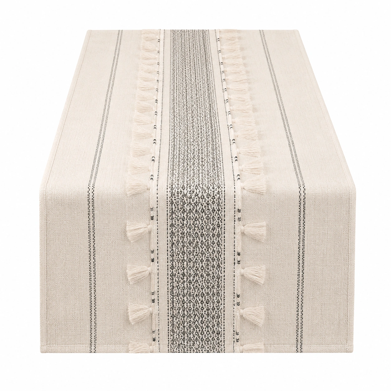 Chemin de table à rayures géométriques avec franges 180 cm-FUR niveria