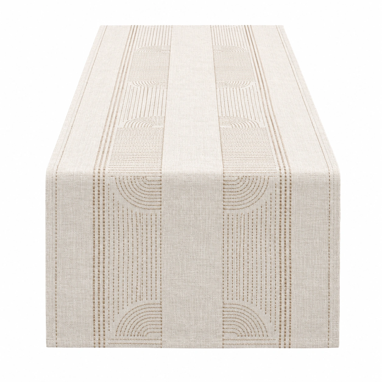 Chemin de table brodé beige ivoire 180x35 cm-FUR niveria