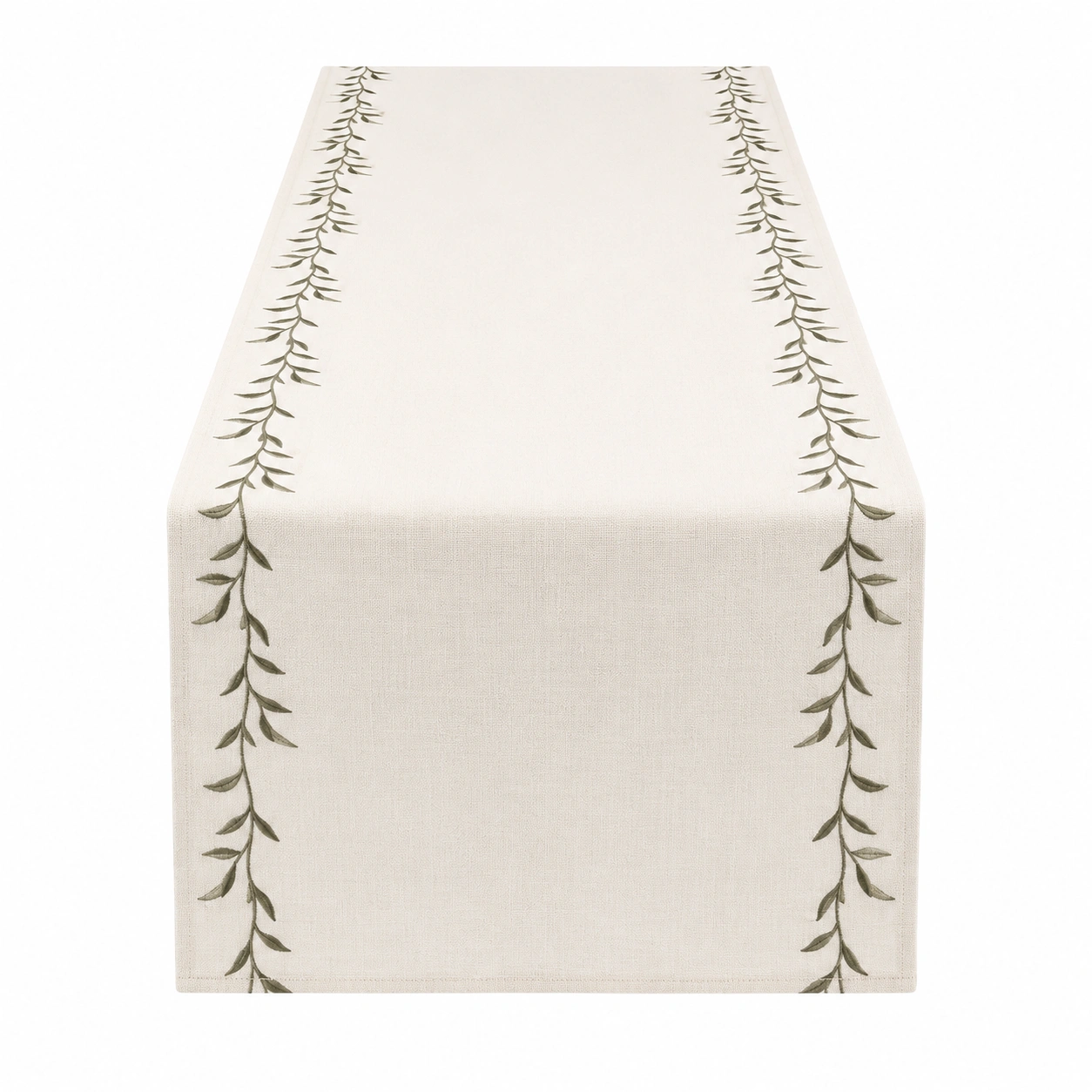 Chemin de Table Brodé Feuilles 200x40cm Beige/Vert-FUR niveria