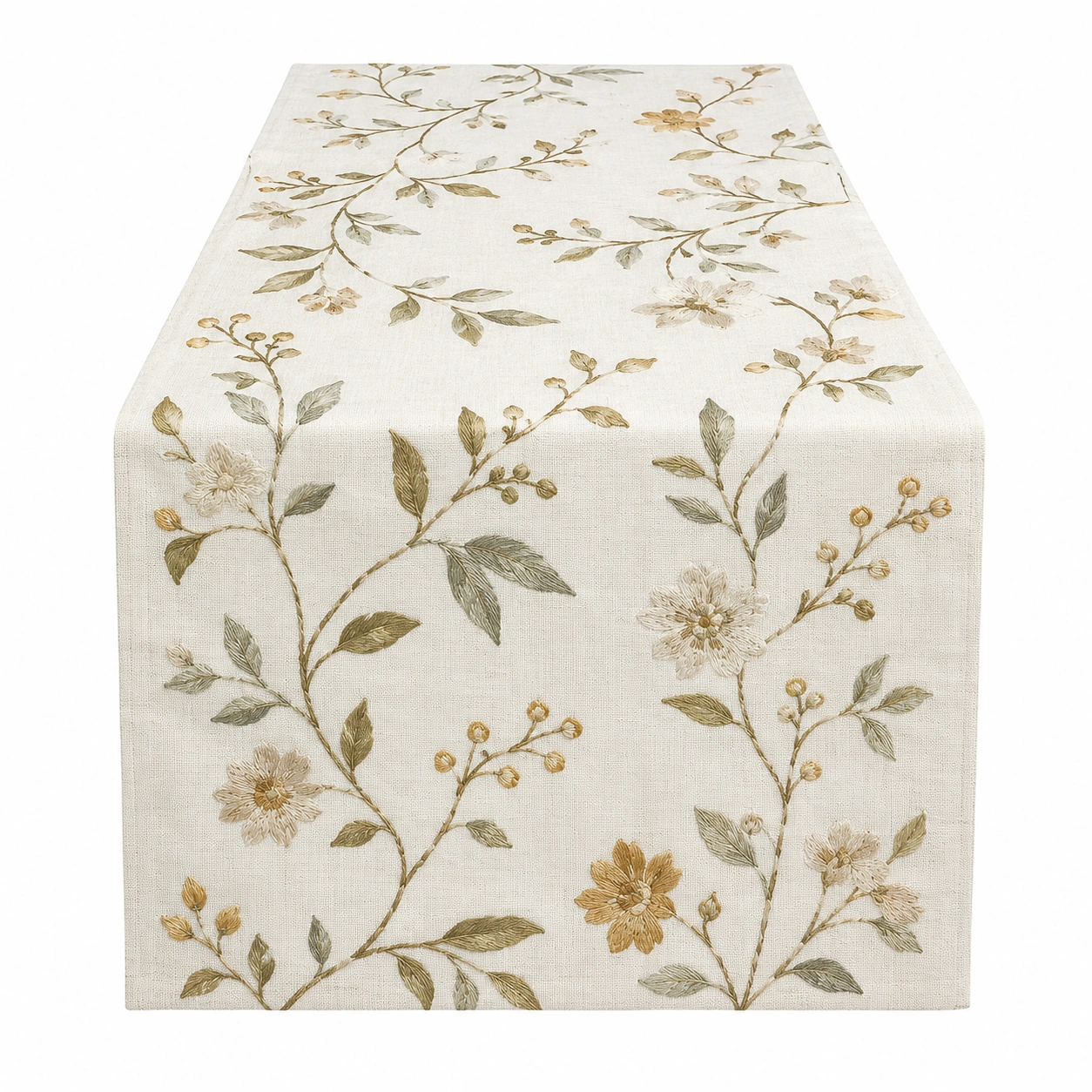 Chemin de Table avec Motif Floral Brodé Beige 200x35 cm-FUR niveria
