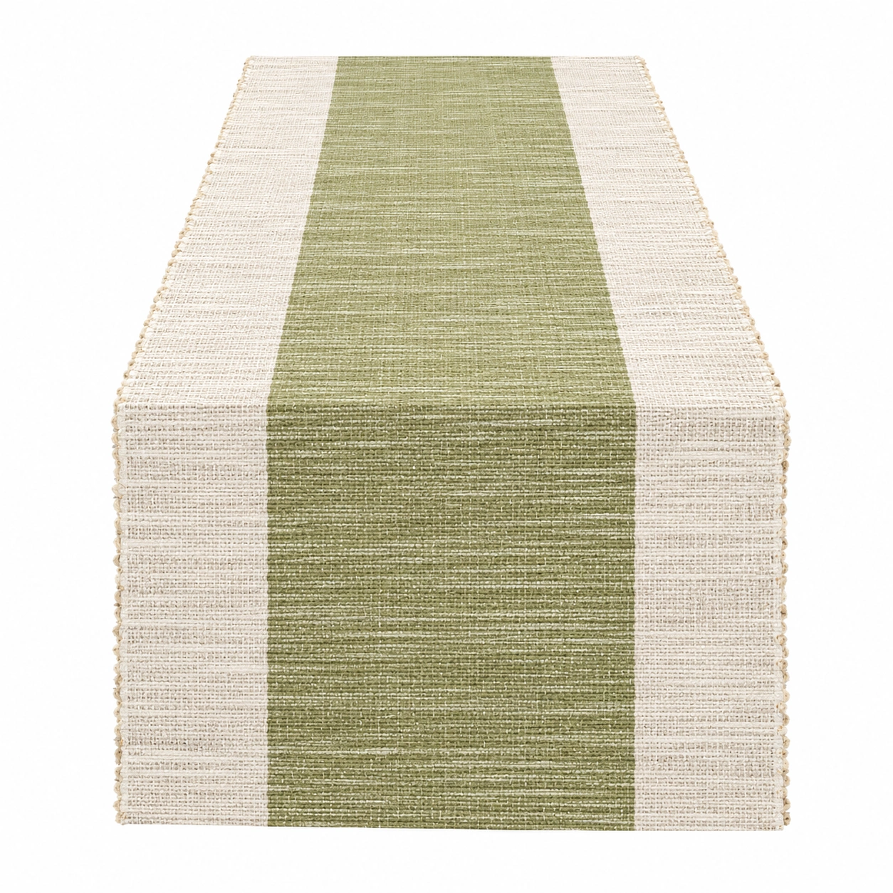 Chemin de table rayé vert et beige 180x30 cm-FUR niveria