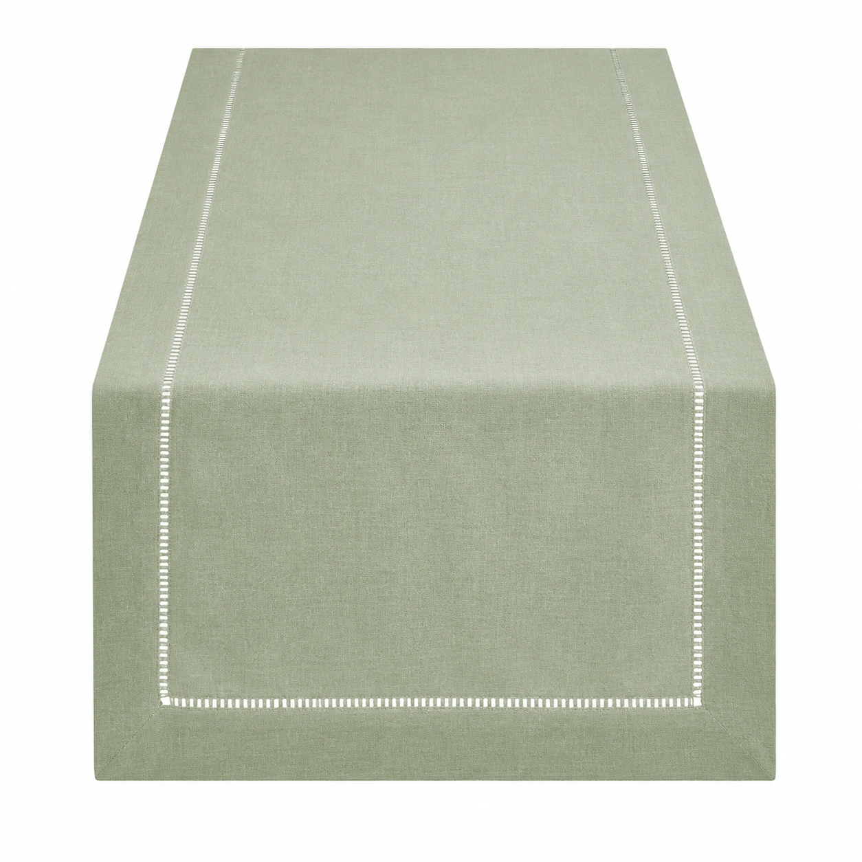 Chemin de table vert sauge avec bordure décorative-FUR niveria