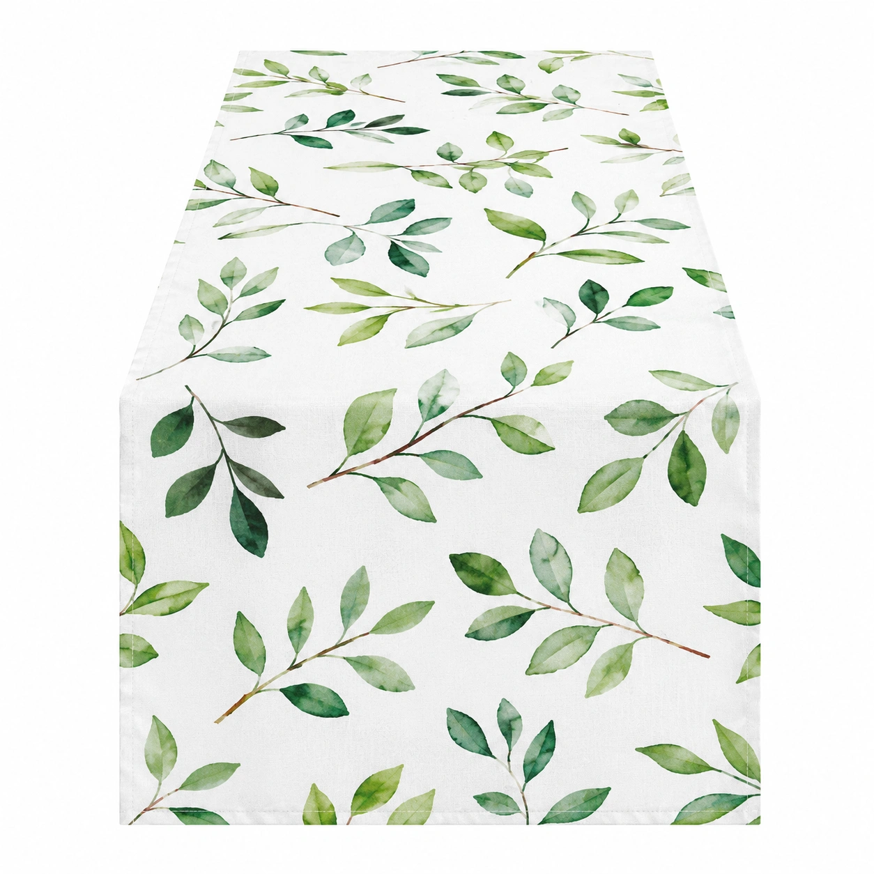 Chemin de table à motifs de feuilles vertes 180x35 cm Blanc et Vert-FUR niveria