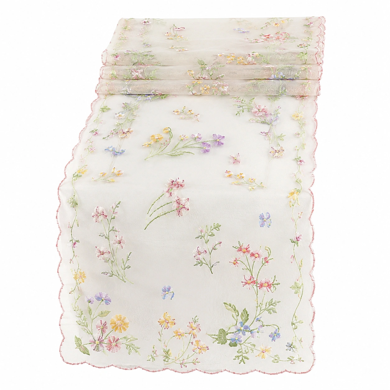 Chemin de Table en Organza Brodé à Motif Fleuri Multicolore-DECORA RISE