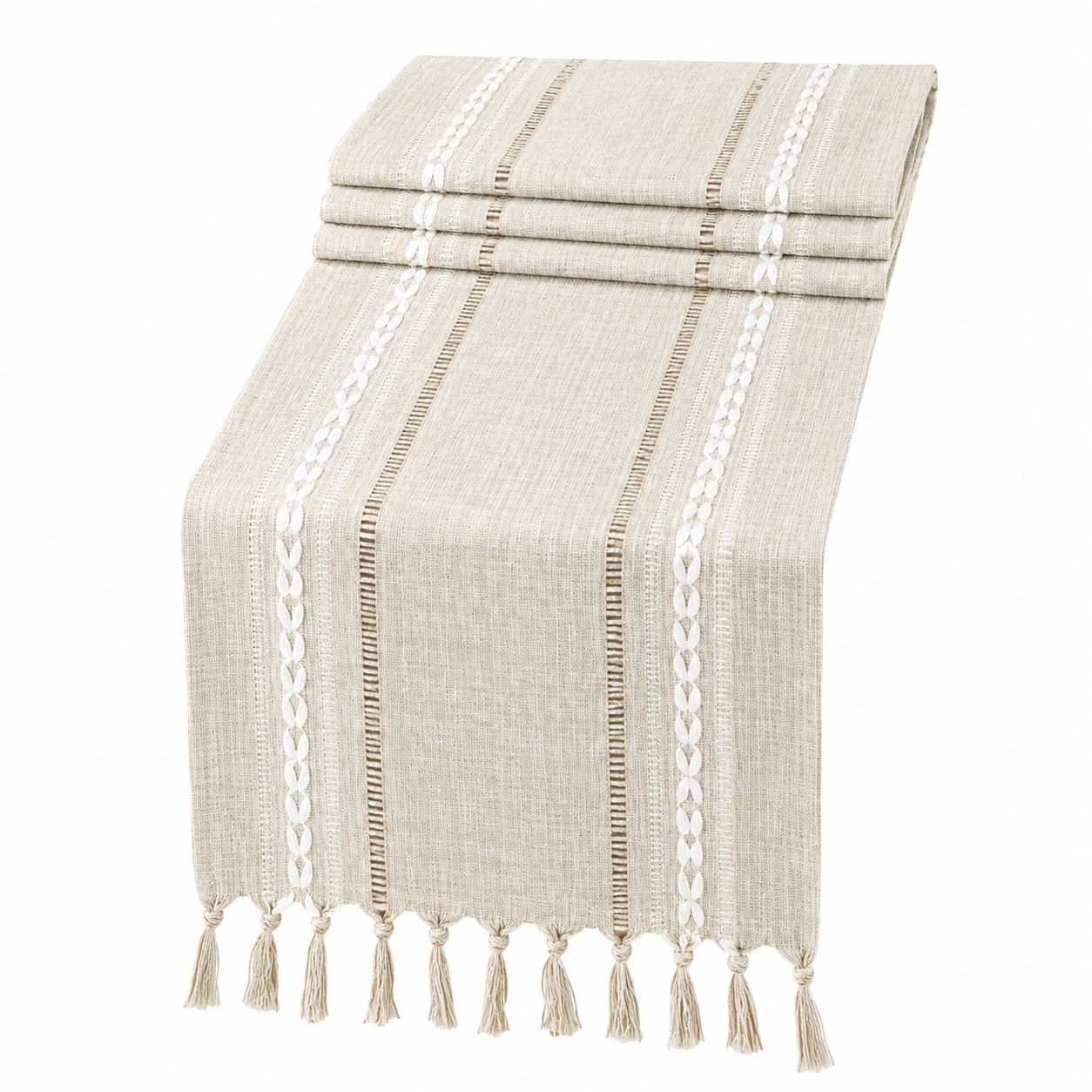 Chemin de Table Tissé Beige avec Franges-DECORA RISE