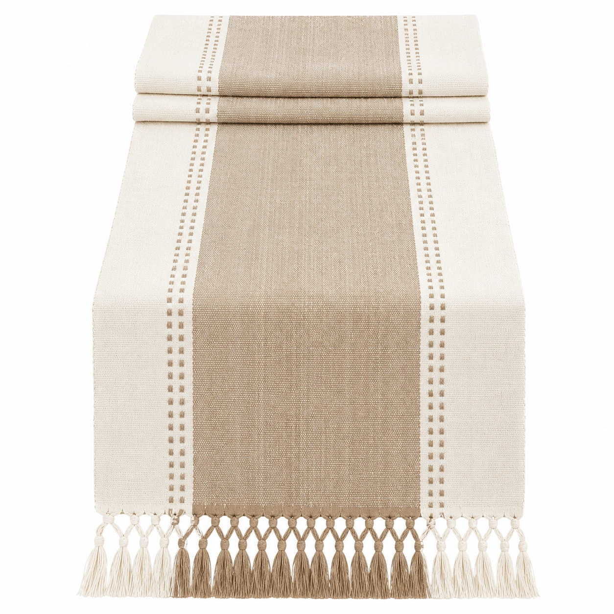 Chemin de Table Beige et Blanc à Franges-DECORA RISE
