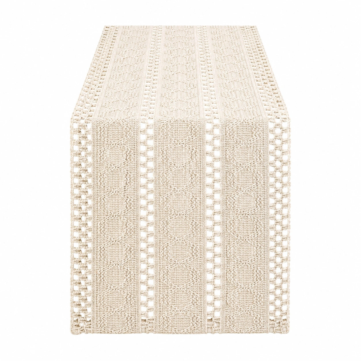 Chemin de table géométrique en dentelle beige 160x30 cm-DECORA RISE