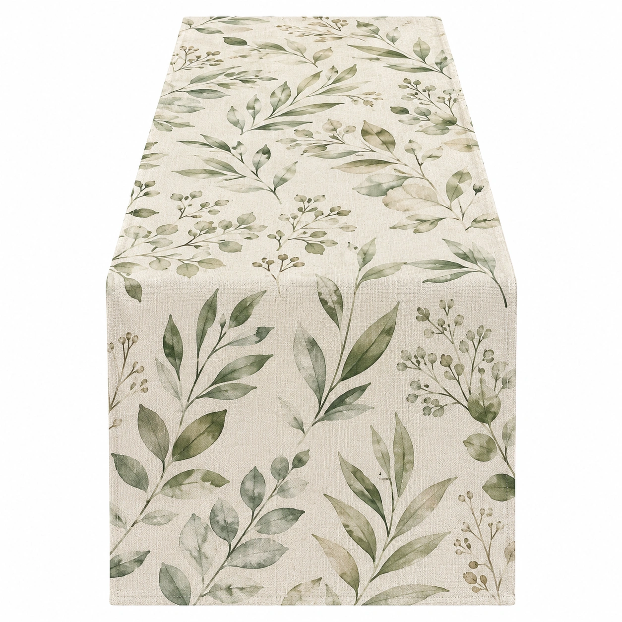 Chemin de Table à Motif Feuilles Vertes et Beiges-DECORA RISE