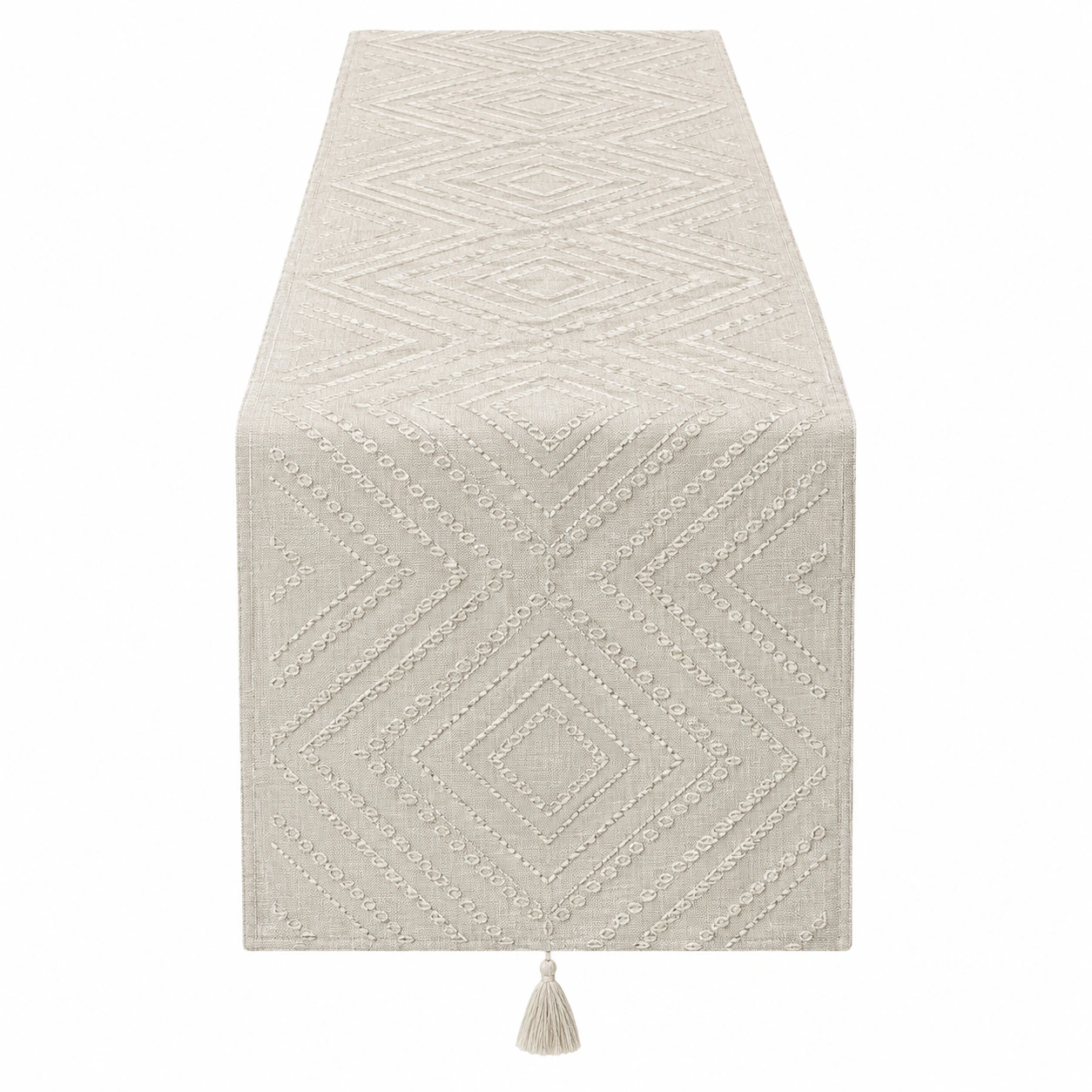 Chemin de table beige avec motif géométrique brodé-DECORA RISE