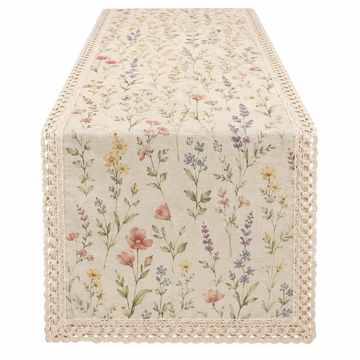 Chemin de Table Floral avec Dentelle Beige-DECORA RISE