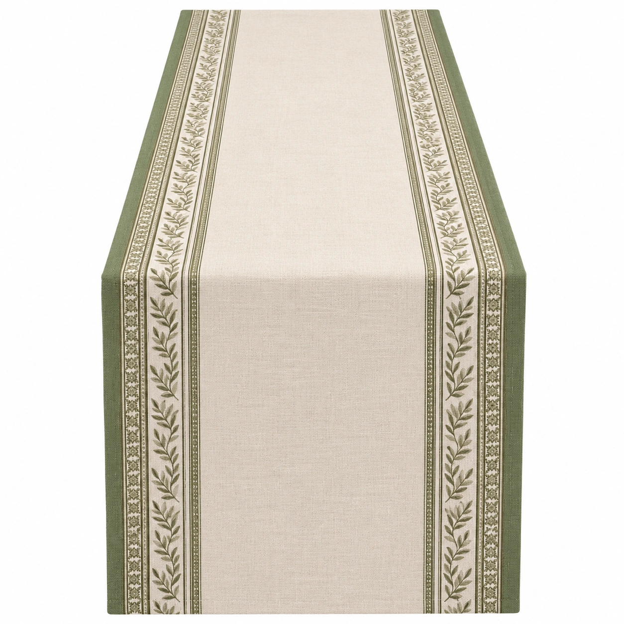 Chemin de Table Vert Beige avec Motif Feuilles-DECORA RISE