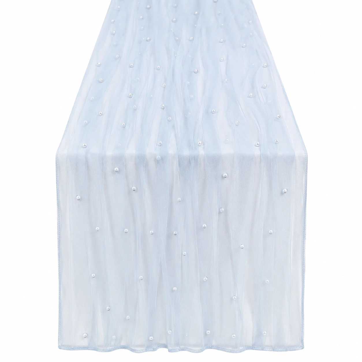 Chemin de Table en Organza avec Perles Bleu Clair 275cm-DECORA RISE
