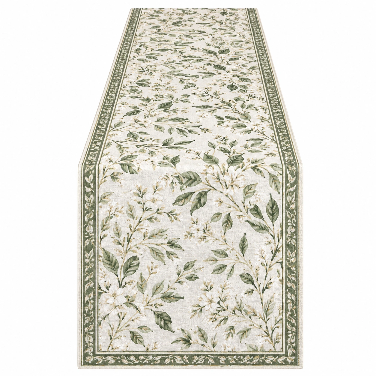 Chemin de Table à Motif Floral Vert et Beige-DECORA RISE