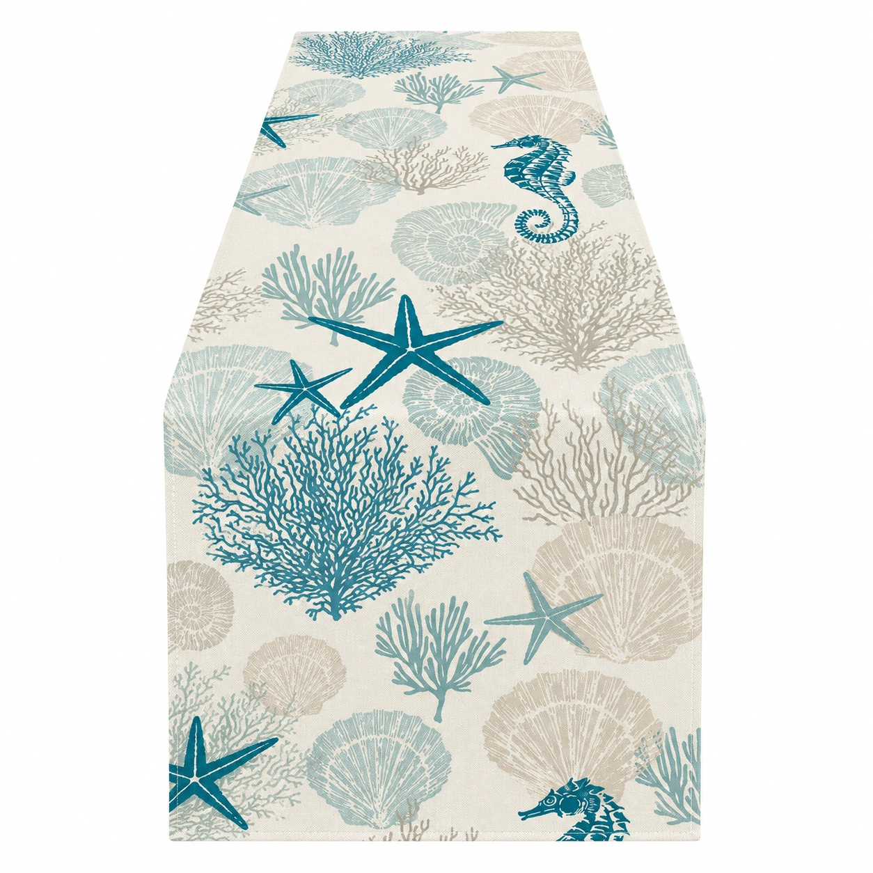 Chemin de Table Rectangulaire Motifs Marins Bleu et Beige-DECORA RISE