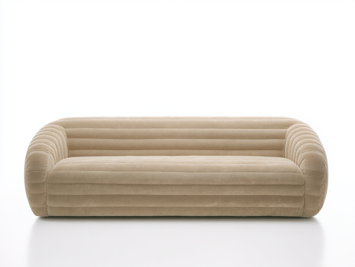 Gerades Sofa - Boucléstoff-Schaumstoff - 224x96x74 cm - Beige - Contemporary-Novorazadecor