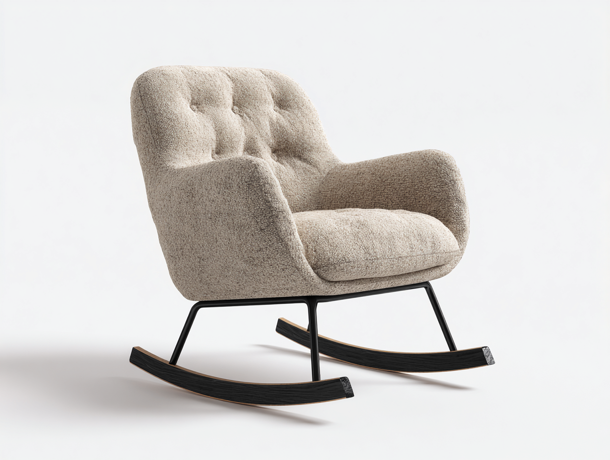 Schaukelstühle-Bouclé-Stoff-Metall-Holz-92x78x88 cm-Beige-Modern-Novorazadecor