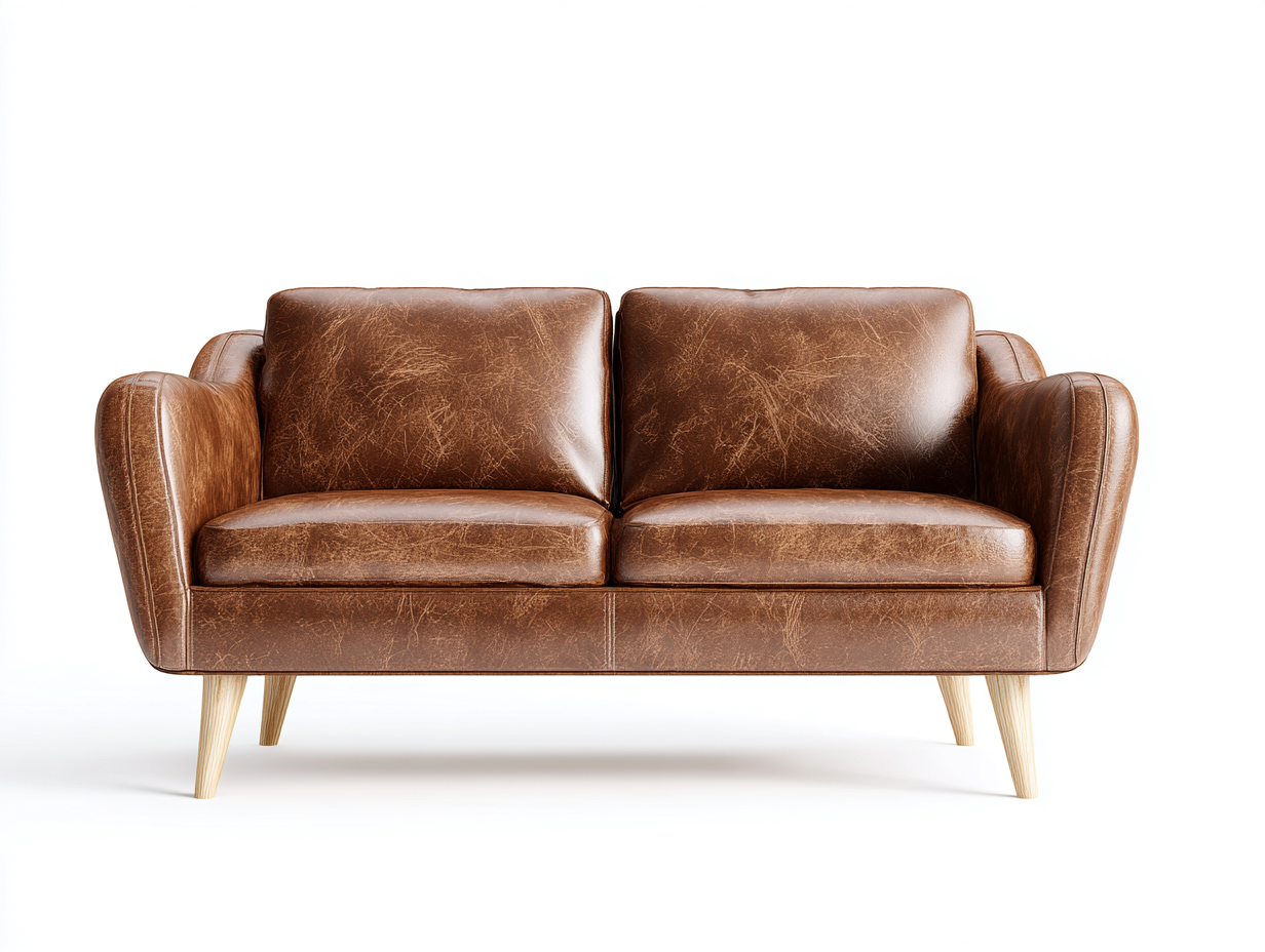 Gerades Sofa - Kunstleder-Holz-Schaumstoff - 182x88x86 cm - Cognacbraun - Mid-Century Modern-Novorazadecor