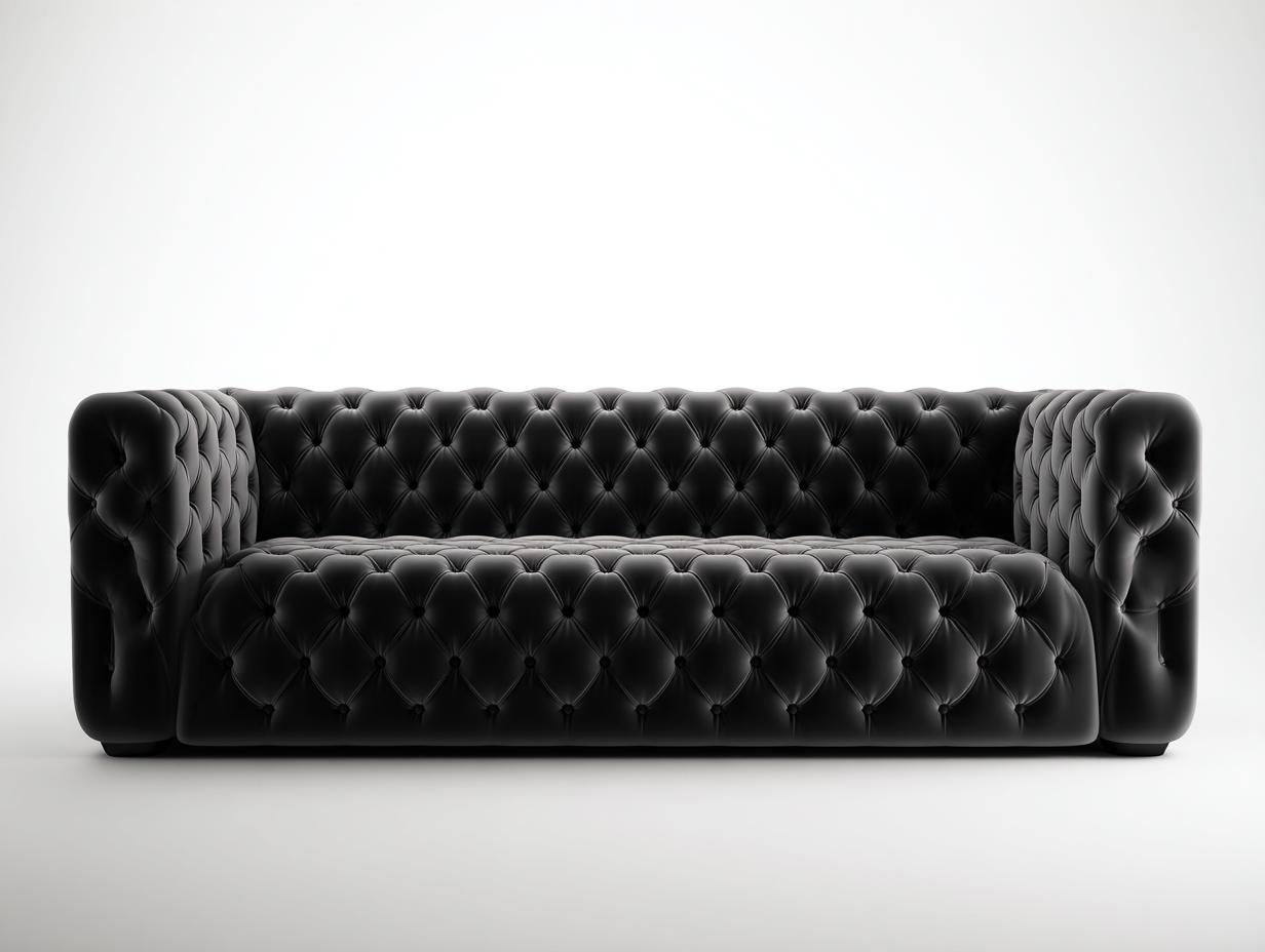 Gerades Sofa - Samtstoff-Schaumstoff - 238x98x78 cm - Schwarz - Chesterfield-Novorazadecor