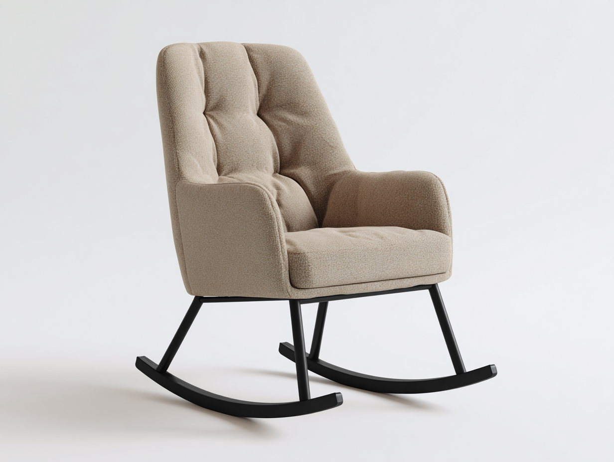 Schaukelstühle-Bouclé-Stoff-Metall-Holz-93x79x104 cm-Sandbeige-Modern-Novorazadecor