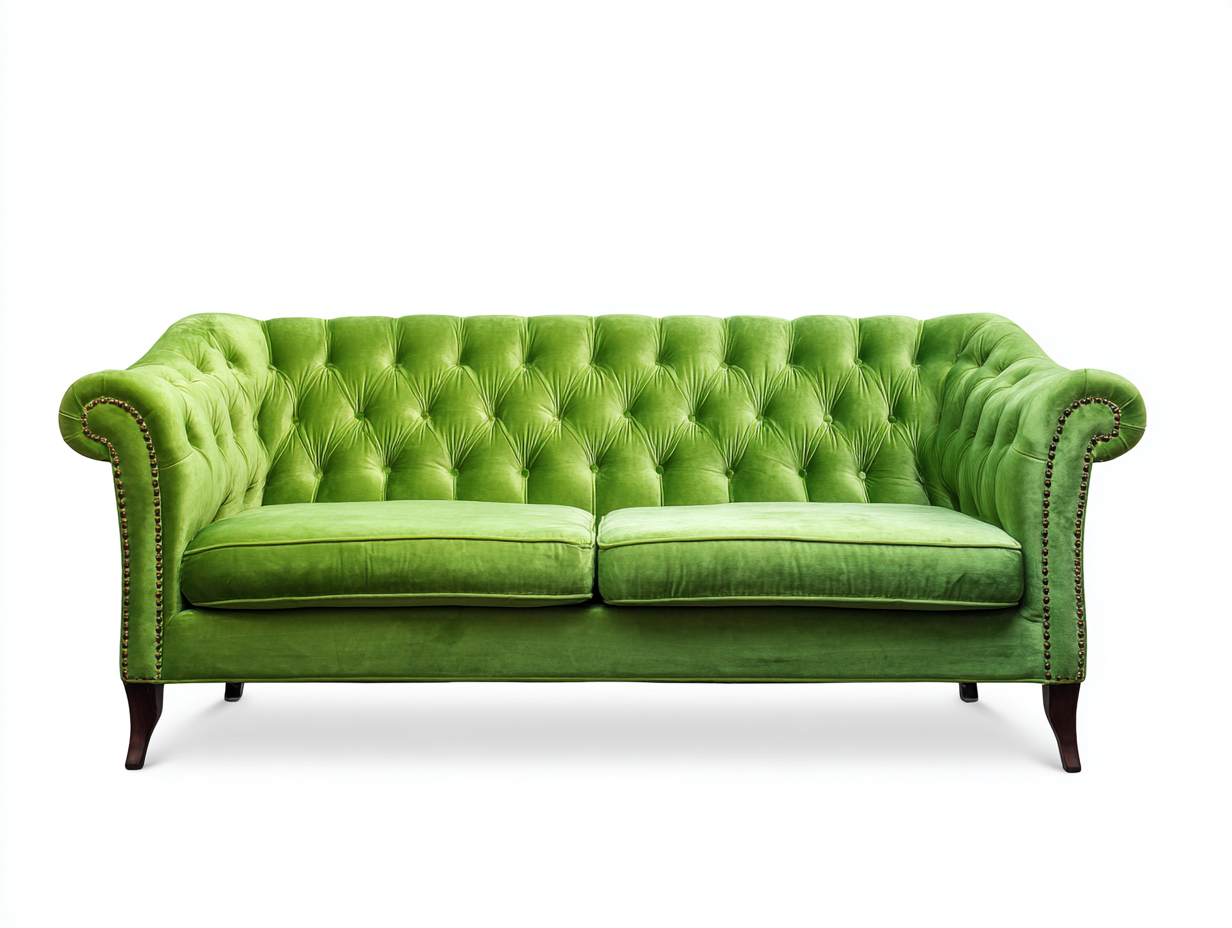 Gerades Sofa - Samtstoff-Holz-Metall - 216x89x84 cm - Hellgrün - Chesterfield-Novorazadecor