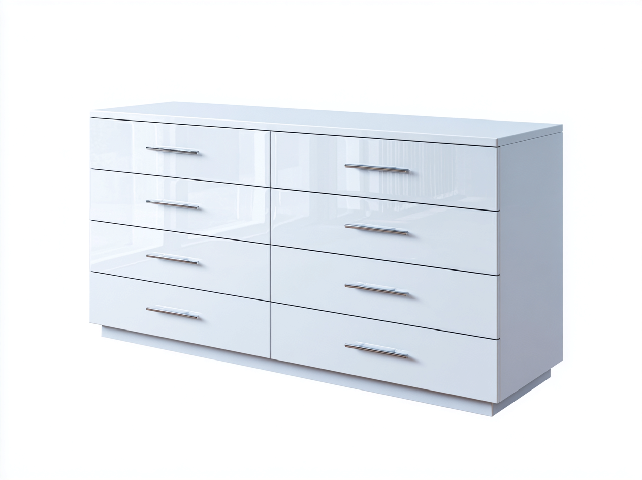 Kommode mit Schubladen-Holzwerkstoff-165x47x82 cm-Weiß-Hochglanz Minimalistisch-Novorazadecor