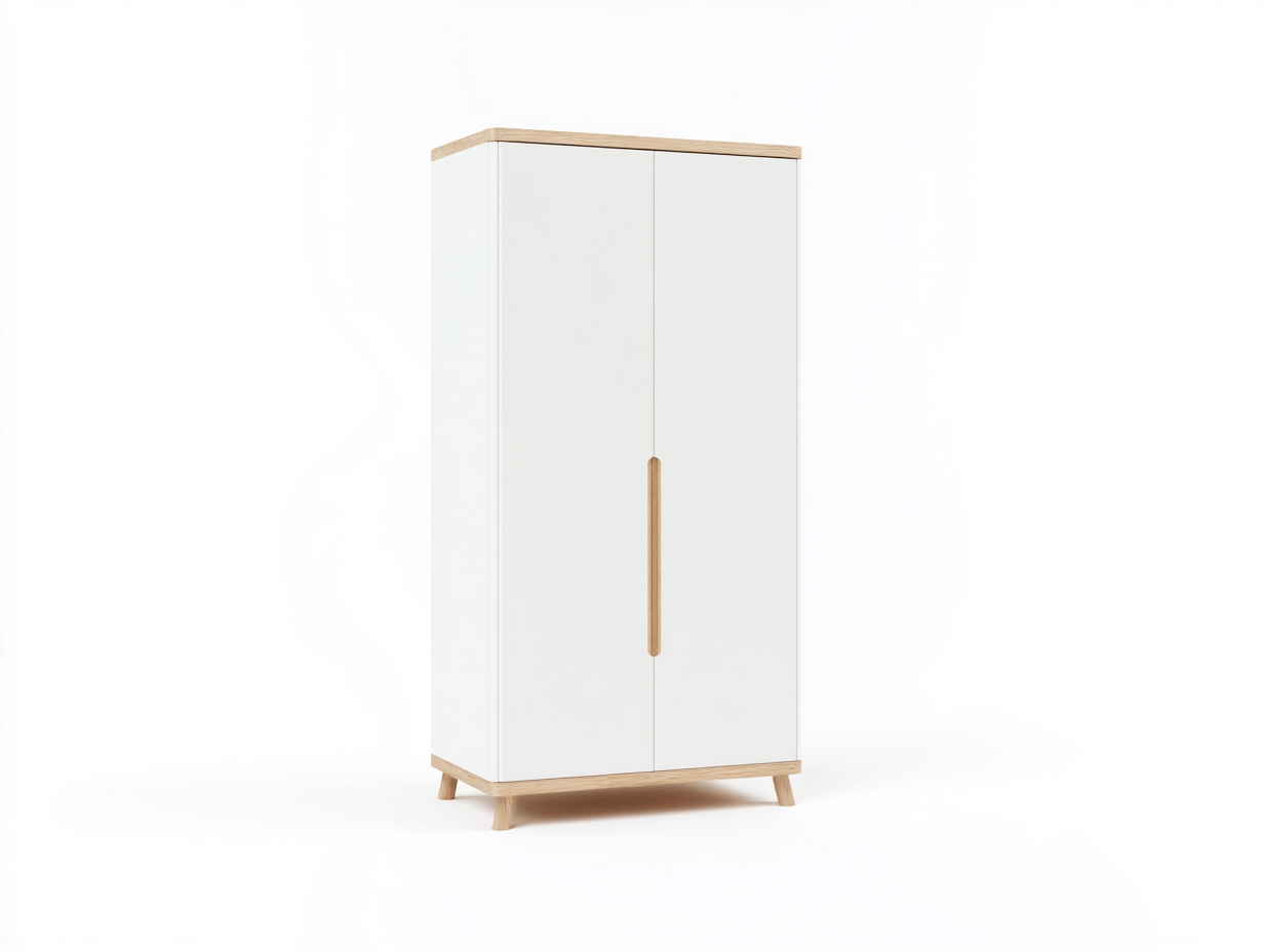Kleiderschrank-Holzwerkstoff-Massivholz-96x50x182 cm-Weiß-Natur-Minimalistisch-Novorazadecor