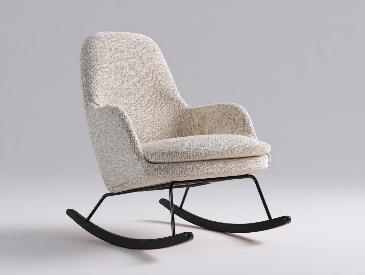 Schaukelstühle-Bouclé-Stoff-Metall-Holz-91x77x97 cm-Cremebeige-Zeitlos-Novorazadecor