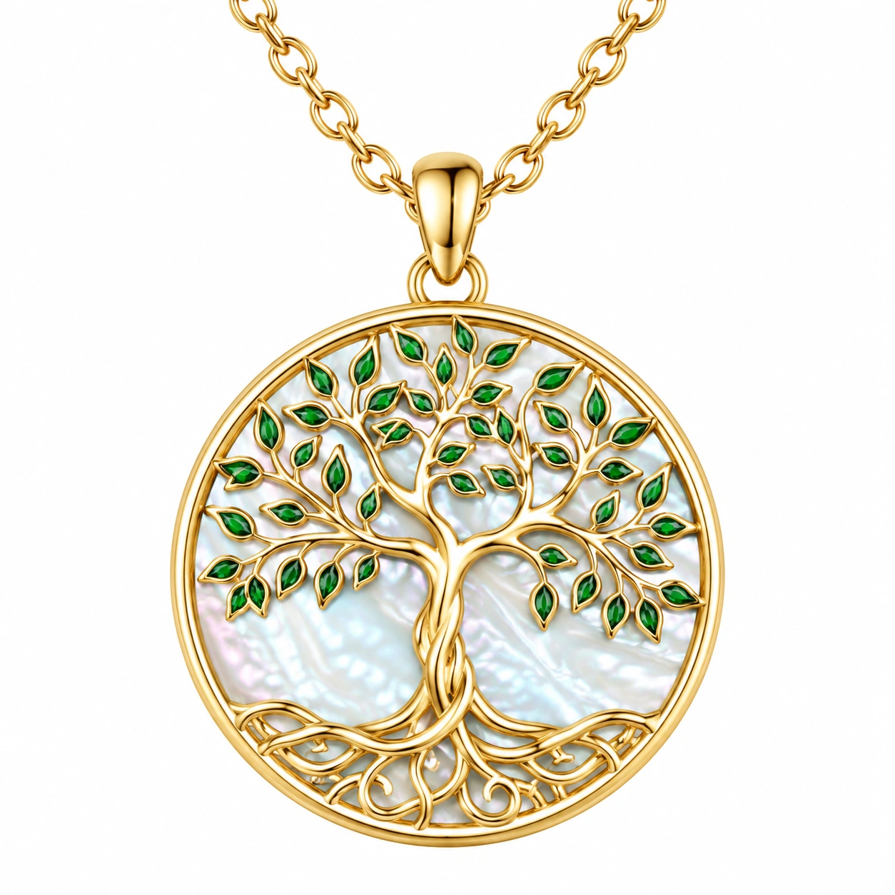 Pendentif Arbre de Vie Nacre avec Chaîne Dorée-FURNIAMIRAE