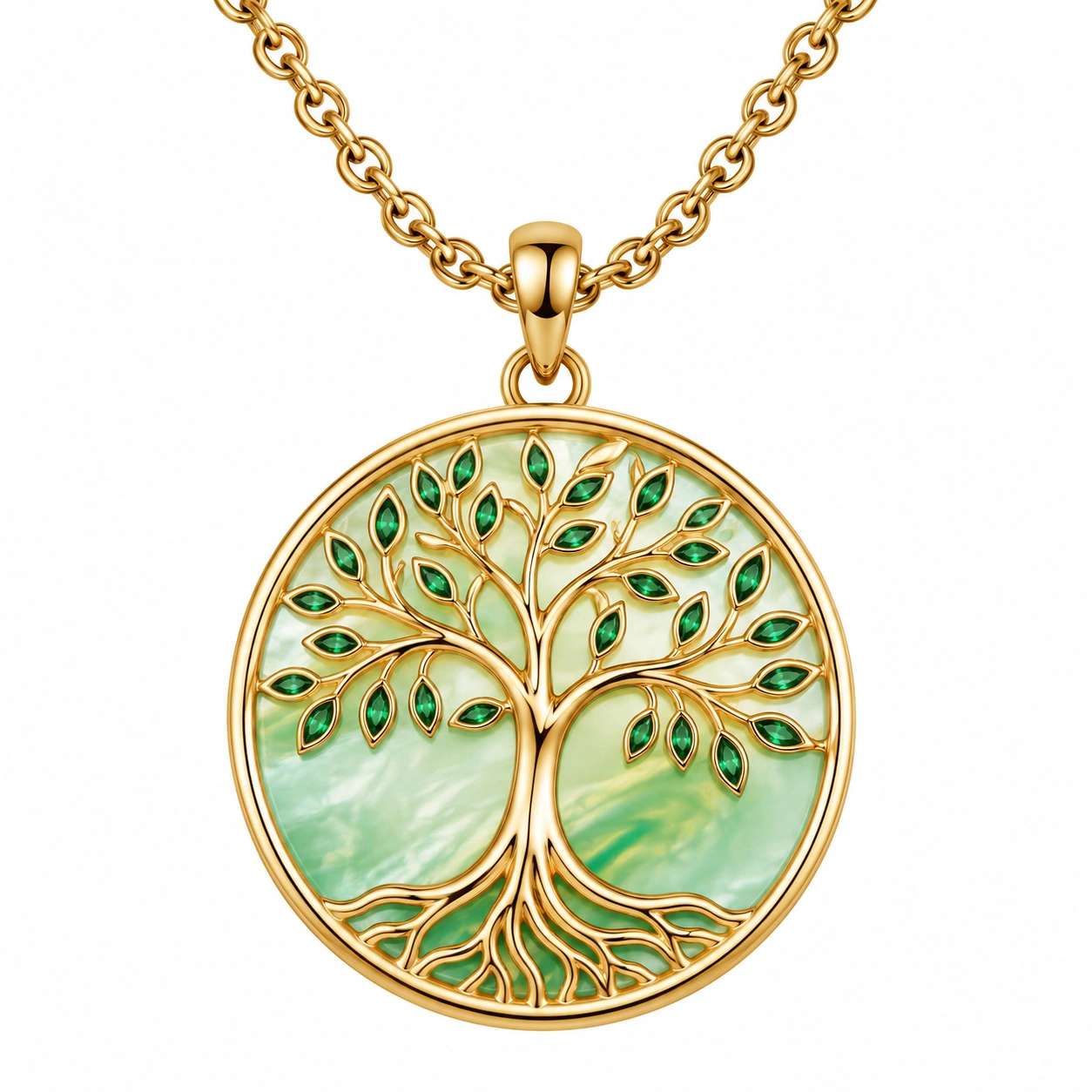 Pendentif Arbre de Vie Or et Vert en Résine-FURNIAMIRAE