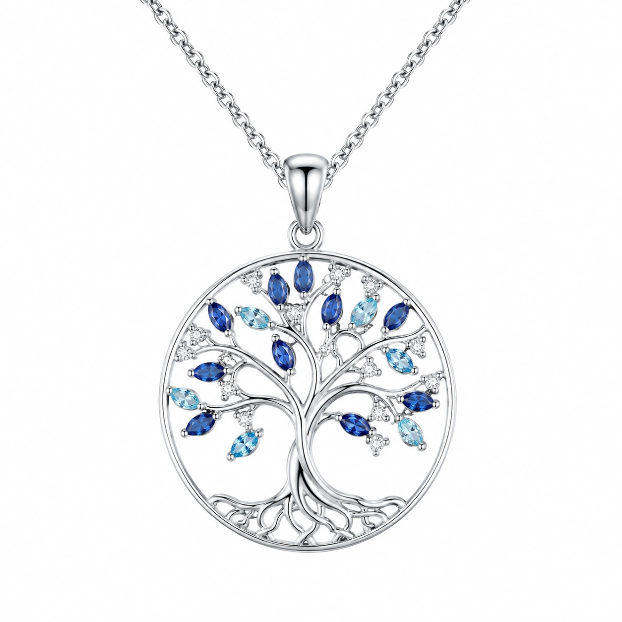 Collier Arbre de Vie Zircons Bleus et Cristaux-FURNIAMIRAE