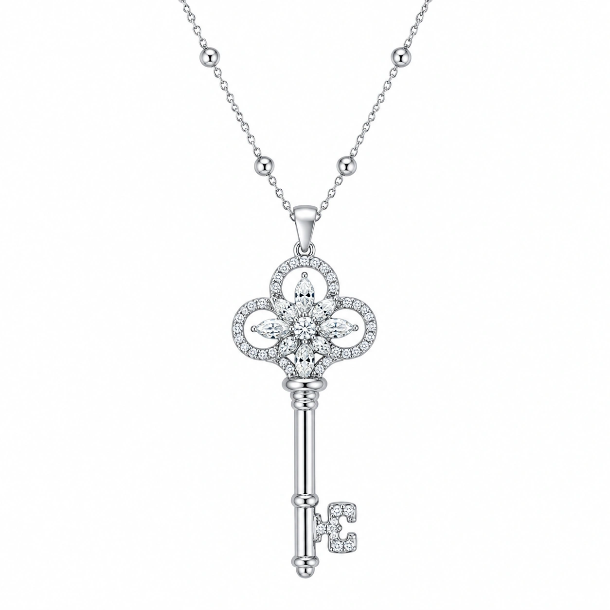 Collier Pendentif Clé en Argent avec Pierres Étincelantes-FURNIAMIRAE