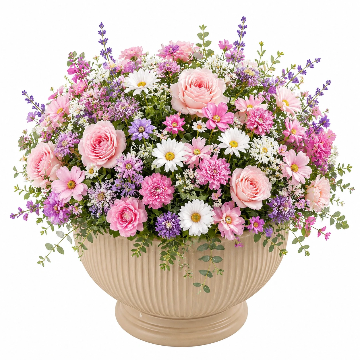 Composition florale artificielle avec roses, pivoines et marguerites-FURNIAMIRAE
