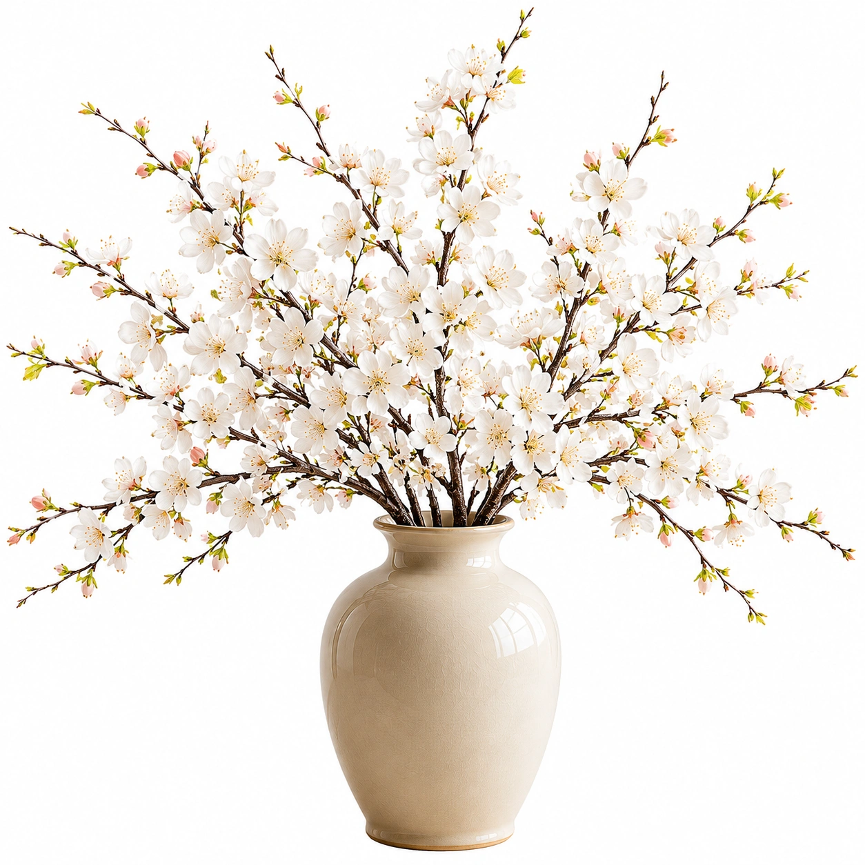 Branches de Fleurs de Cerisier Artificielles 80cm avec Vase en Céramique Ivoire-FURNIAMIRAE