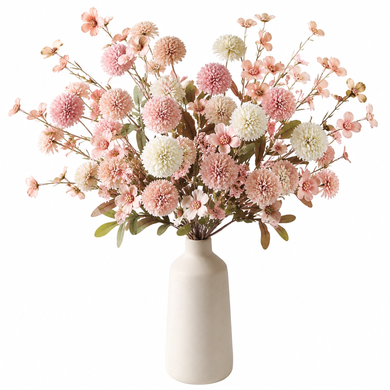 Bouquet et vase décoratif de fleurs artificielles rose et ivoire-FURNIAMIRAE