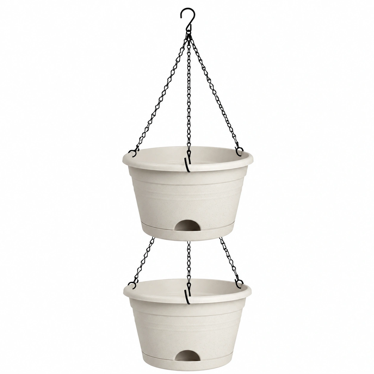 Pots de Fleurs Suspendus Doubles avec Chaînes, Blanc-FURNIAMIRAE