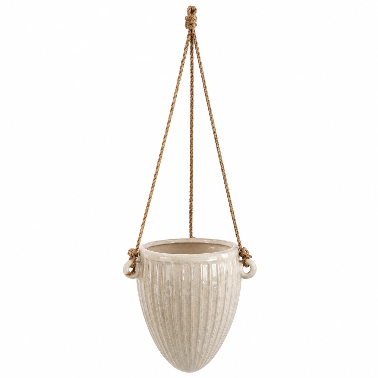 Pot de fleurs suspendu beige avec corde résistante-FURNIAMIRAE
