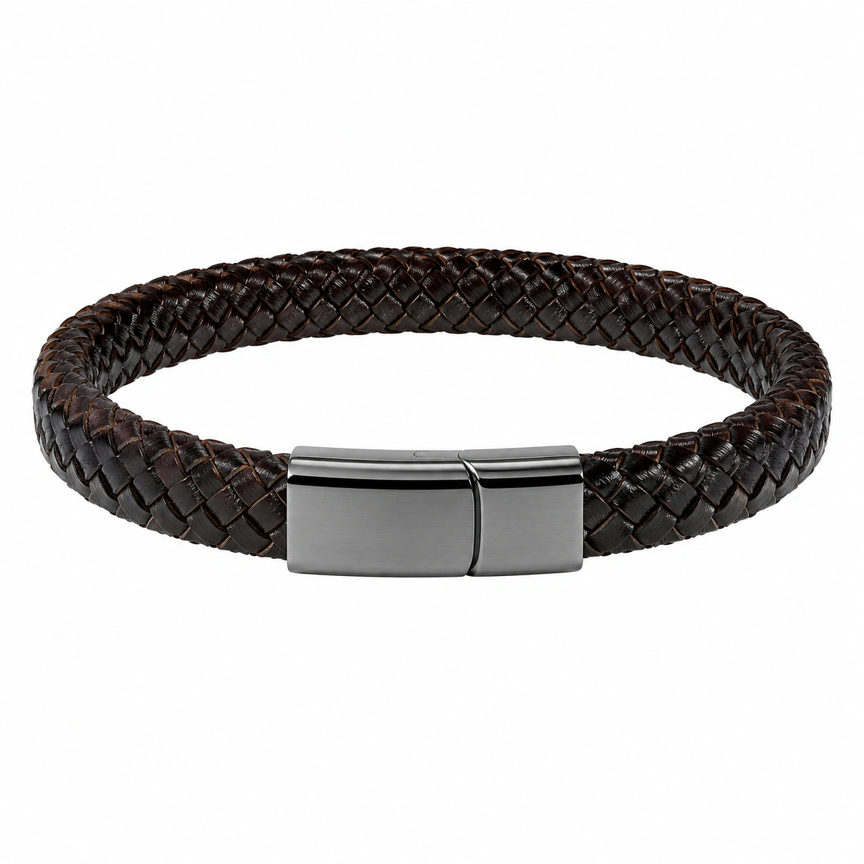Bracelet en Cuir Tressé Marron avec Fermoir en Acier Inoxydable-FURNIAMIRAE