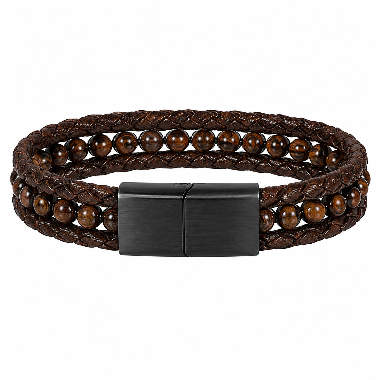 Bracelet tressé en cuir avec perles marron-FURNIAMIRAE