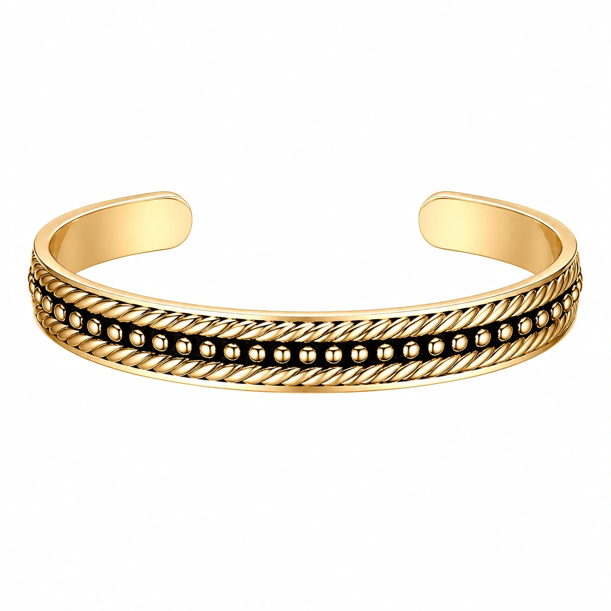 Bracelet Jonc Ouvert Doré et Noir Élégant-FURNIAMIRAE