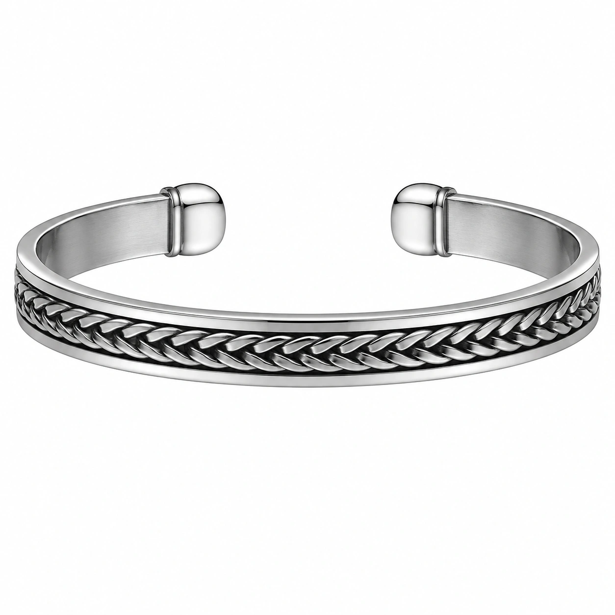 Bracelet ouvert en acier inoxydable argenté avec motif tressé-FURNIAMIRAE