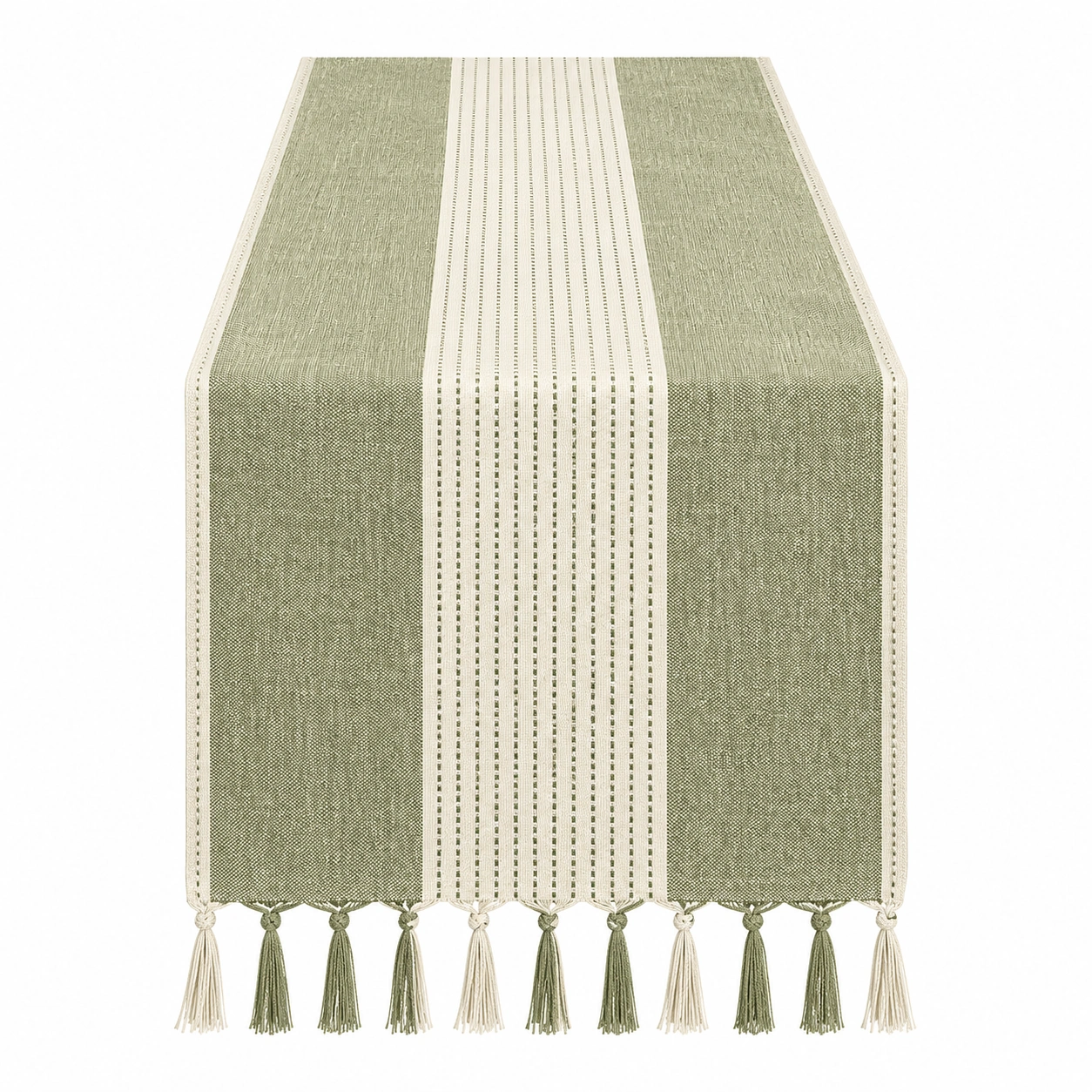 Chemin de Table à Rayures Vert Olive avec Pompons 40x150 cm-FURNIAMIRAE