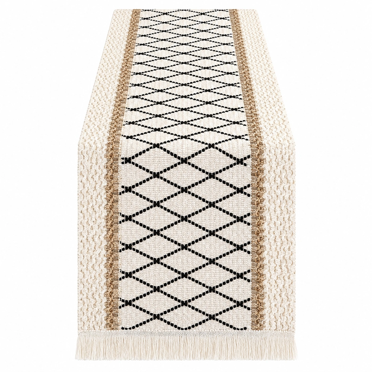 Chemin de table beige avec motif géométrique noir-FURNIAMIRAE