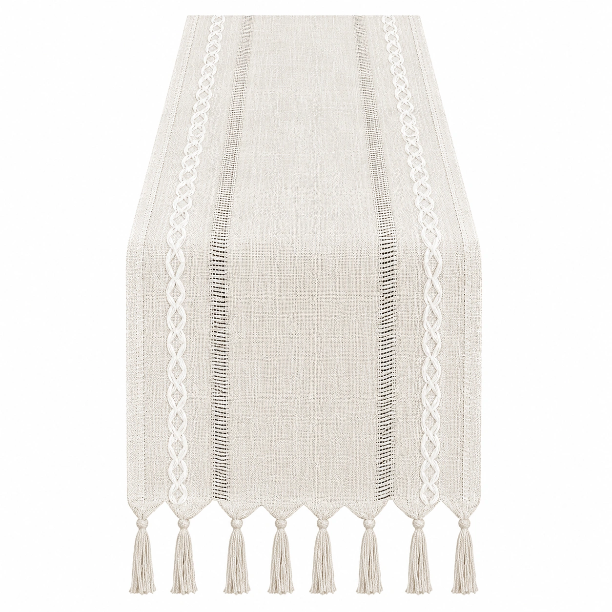 Chemin de Table Brodé avec Franges Écru 200x35 cm-FURNIAMIRAE