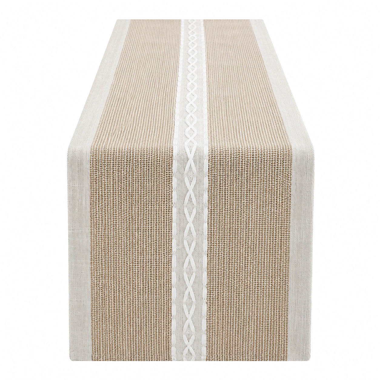 Chemin de Table Beige avec Bordure Blanche Décorative-FURNIAMIRAE