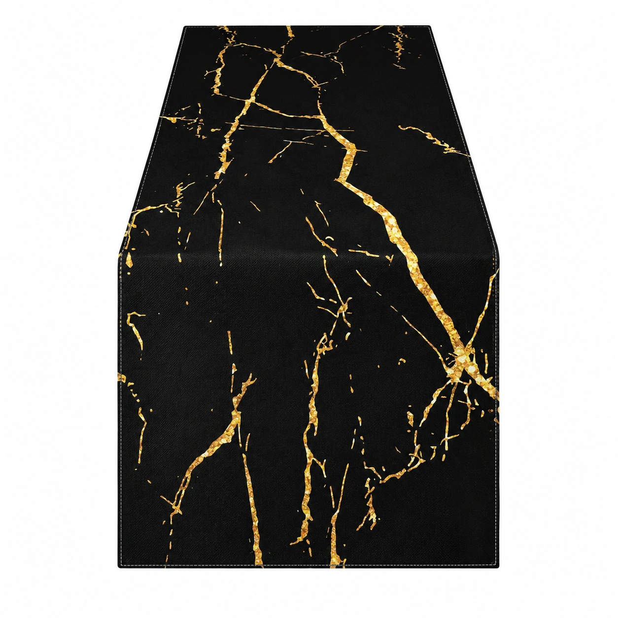 Chemin de Table Marbré Noir et Doré 180x35 cm-FURNIAMIRAE