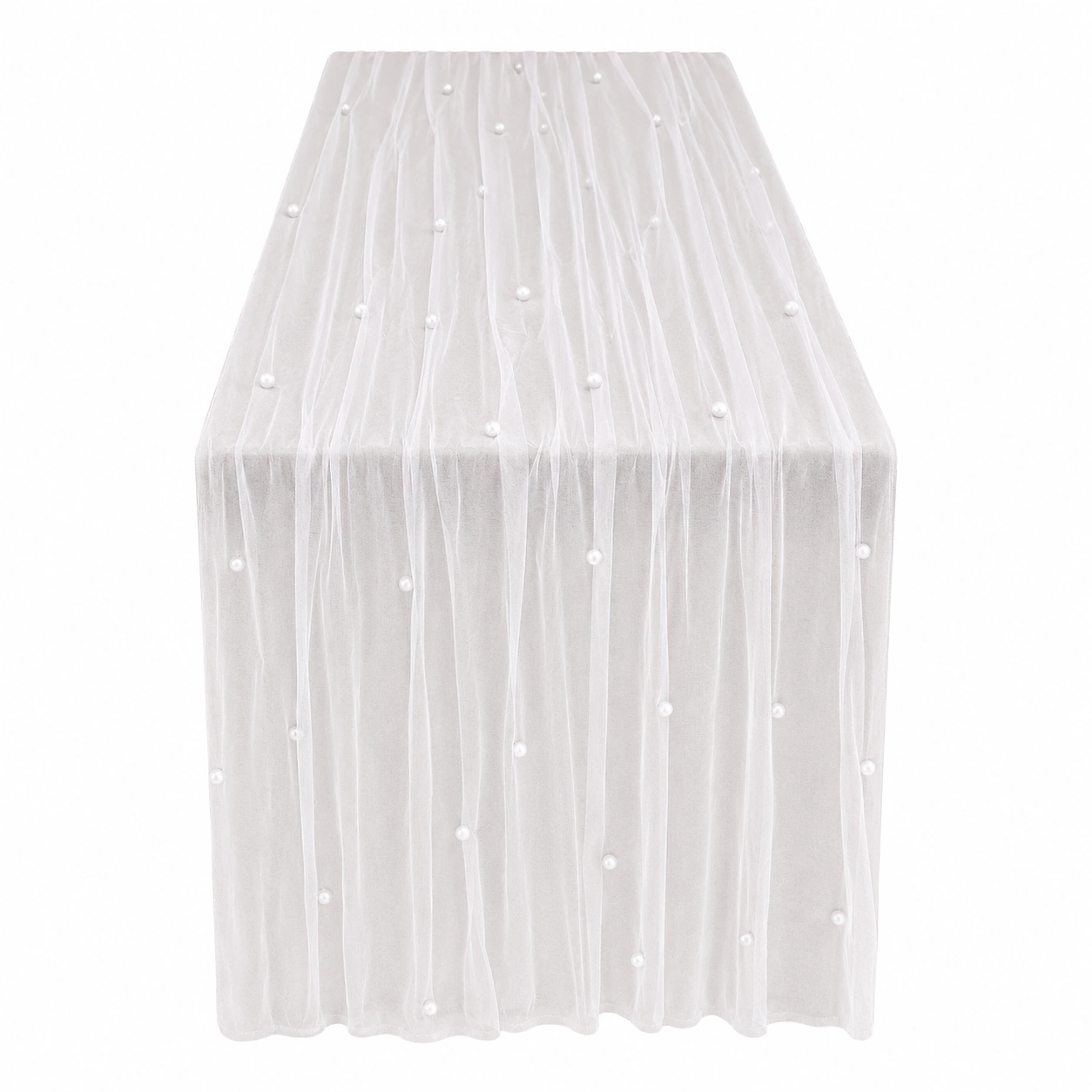 Chemin de table en tulle blanc perlé élégant-FURNIAMIRAE