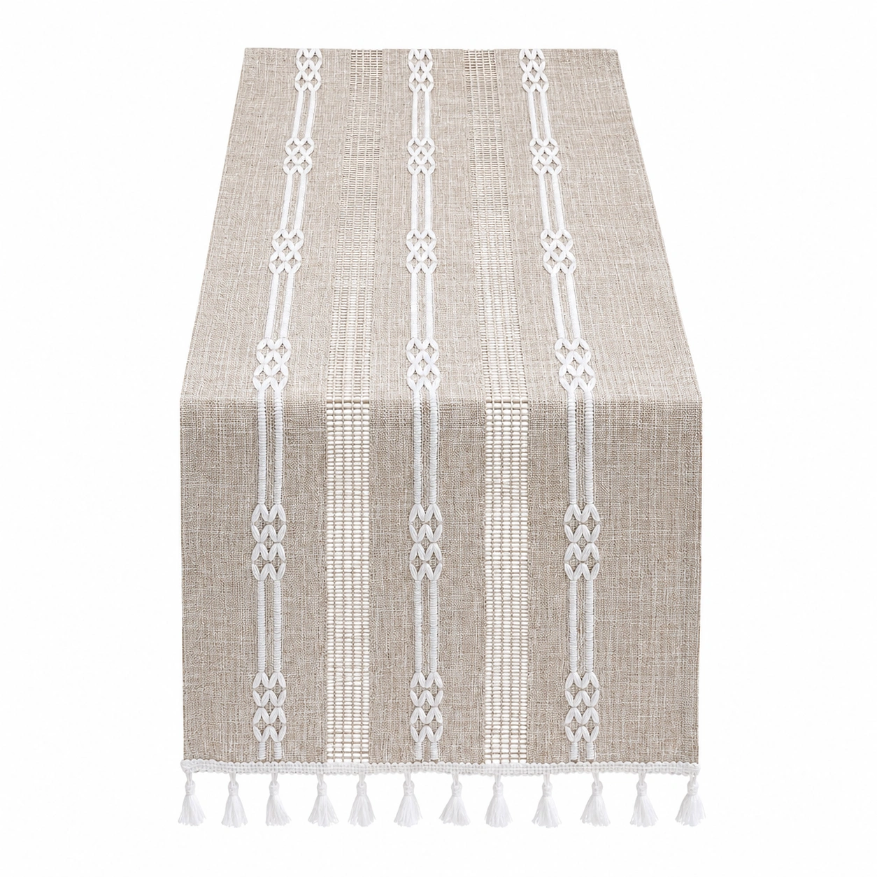 Chemin de Table en Lin Beige avec Franges-FURNIAMIRAE