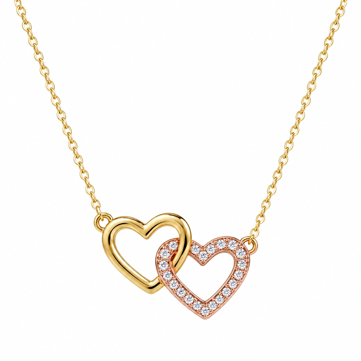 Collier Deux Cœurs Entrelacés Or et Zircone-HOMEELARO