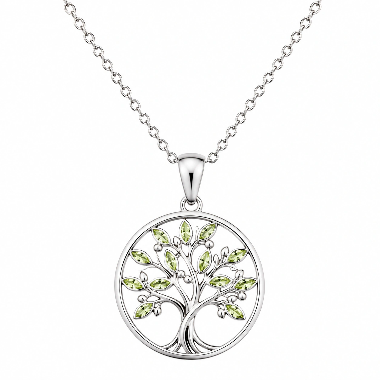 Collier pendentif arbre de vie en argent avec cristaux verts-HOMEELARO