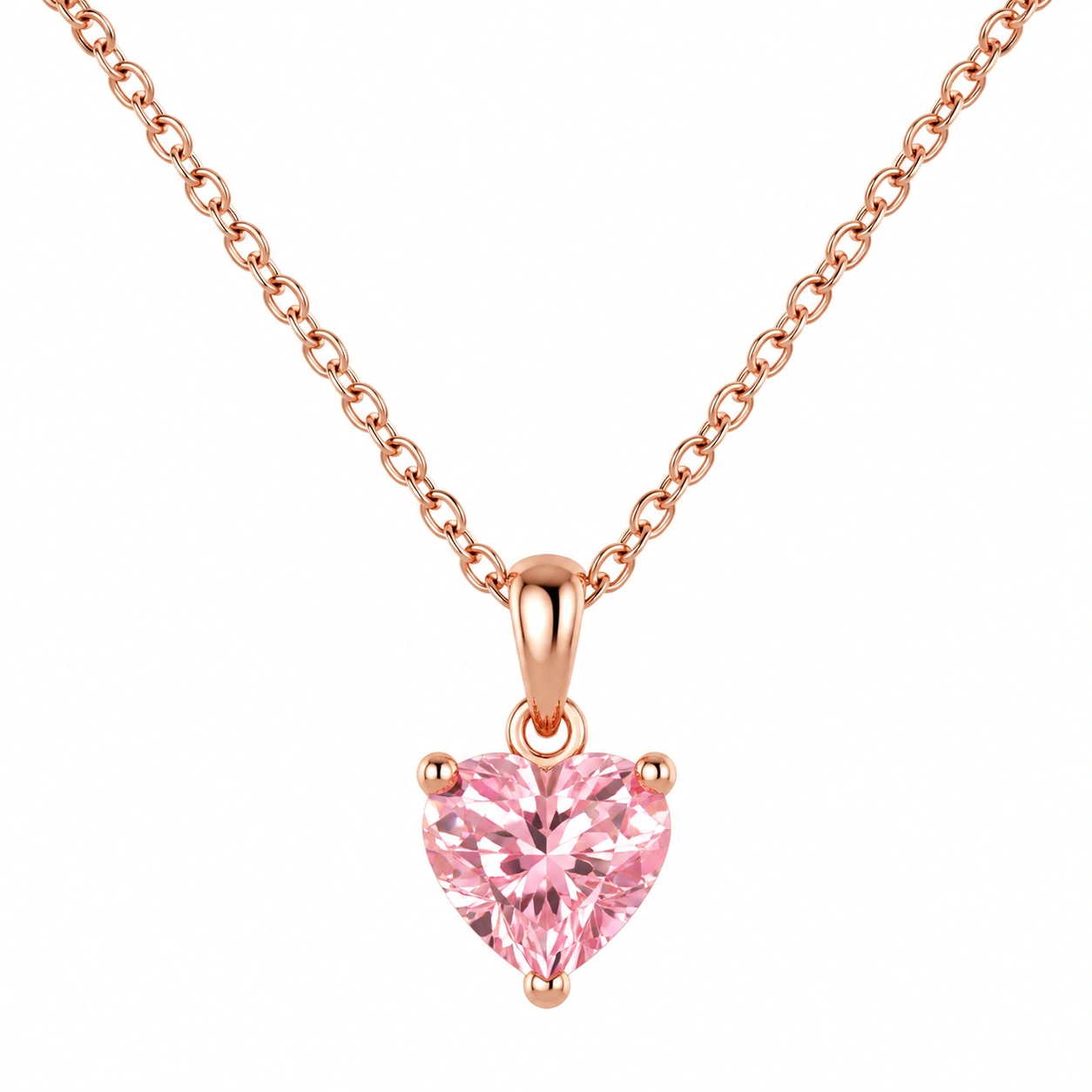 Collier pendentif cœur en zircon rose sur chaîne plaquée or-HOMEELARO